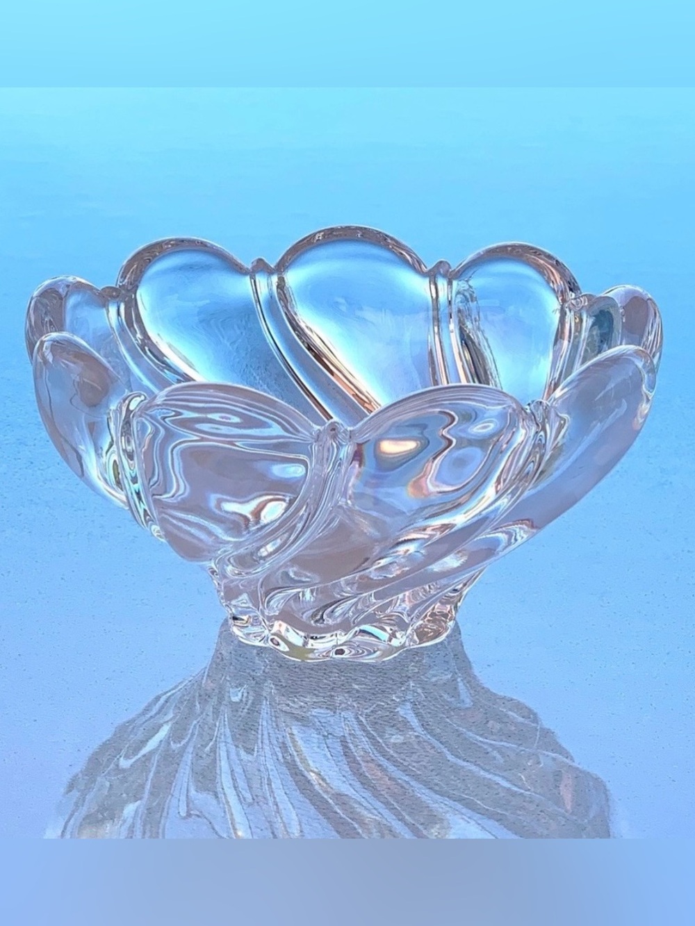 Mikasa Small Scalloped Petal Swirl Clear Crystal Glass Candy Dish Bowl, Germany